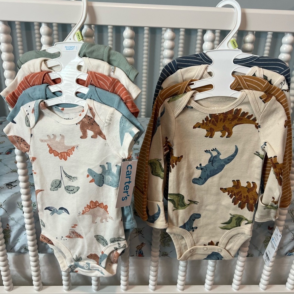 NWT Carter's Dinosaur Print One-Piece Bodysuits - 9 pack boy baby shower gift